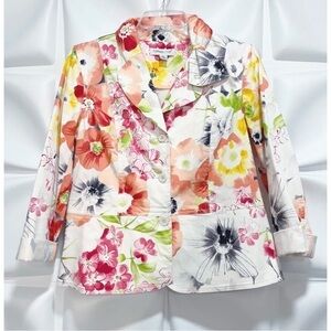 Coldwater Creek Sz PS Spring Floral Print Blazer Jacket Peplum Stretch Womens